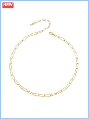 14K Gold Plated Paper Clip Chain Link Necklace Hypoallergenic Women's Jewelry